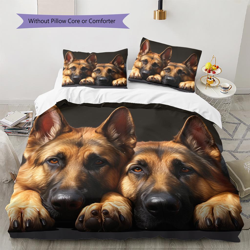 Black German Shepherd Pattern Bedding Home Decoration Birthday Gift (1 * Duvet Cover + 2 * Pillowcase, Without Core)