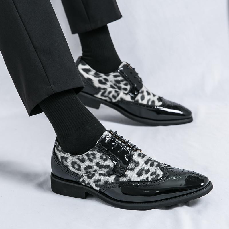 Herren Übergröße Leopardenmuster Formelle Schnür-Brogues Hochzeit Bräutigam Business Anzugschuhe Bequeme Leder Hochzeitsparty Schuh