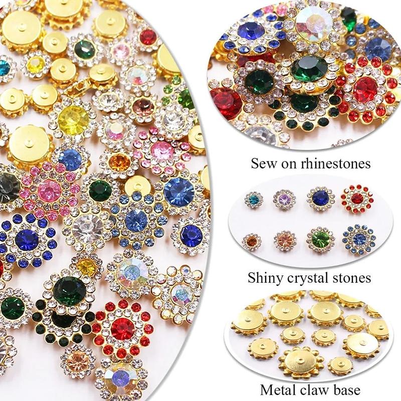 WTEMPO Random Sew-on Rhinestones Kit Sunflower Shaped Design Rhinestones for DIY Sewing & Jewelry Crafts & Clothes Shoes Belt Accessories