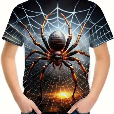 Çocuk Tişörtü 3d Baskı Yaz Yeni Çocuk Kısa Kollu Anime 3D Örümcek Desen Yuvarlak Yaka Kısa Kollu Tişört