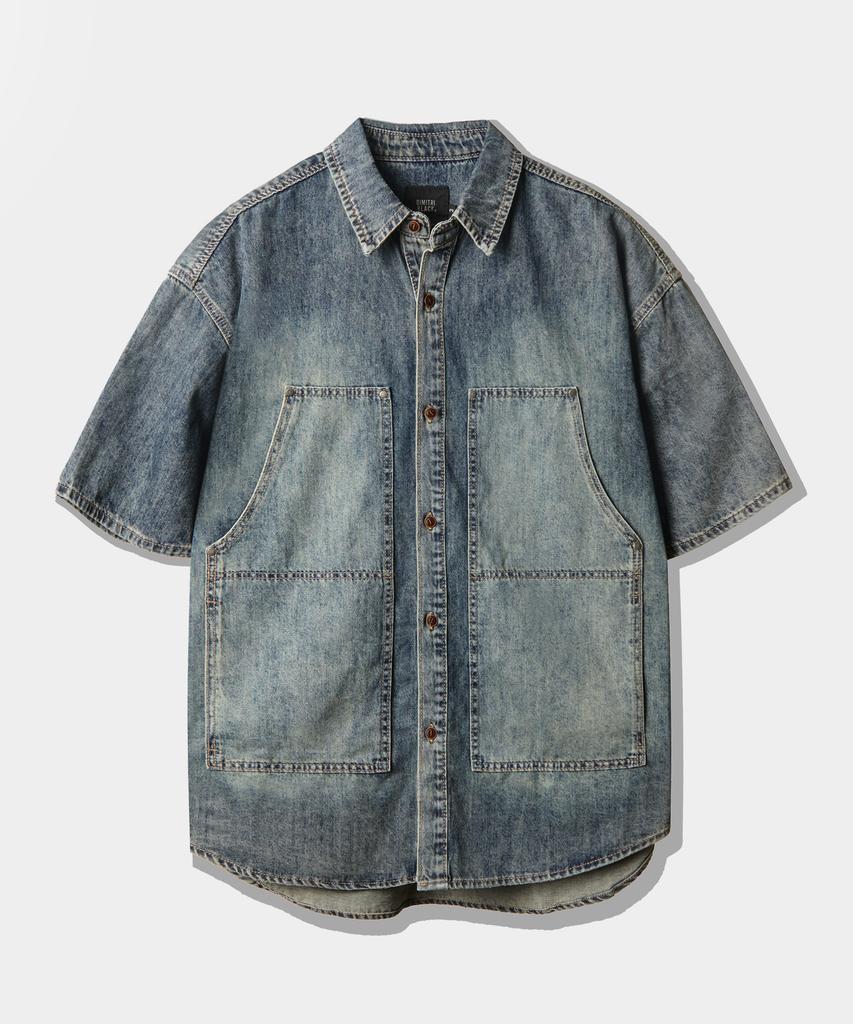 Dimiteulibeullaeg Double Knee Denim Short Sleeve Shirt_Dust Indigo