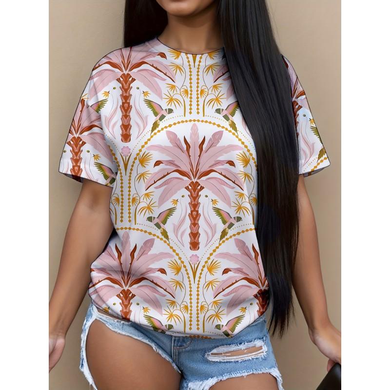 Womens Casual Round Neck Short Sleeve T-Shirt With Butterfly Print Loose Fit 2025