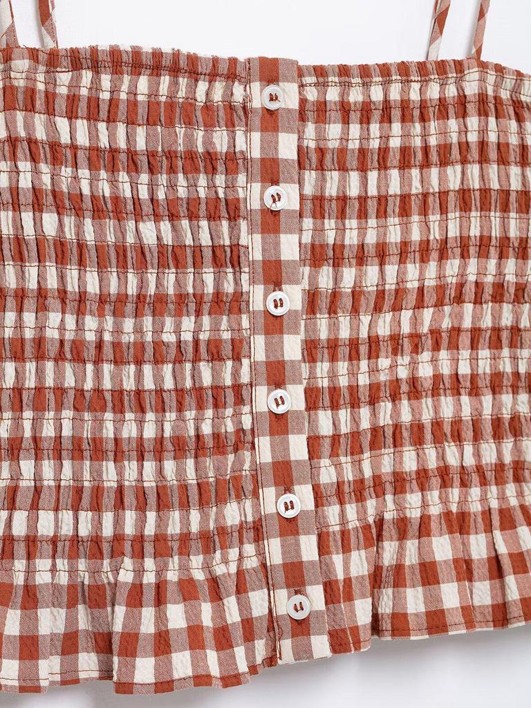 Spring 2025 European & American Style Women's Plaid Camisole Top and Midi Skirt Set