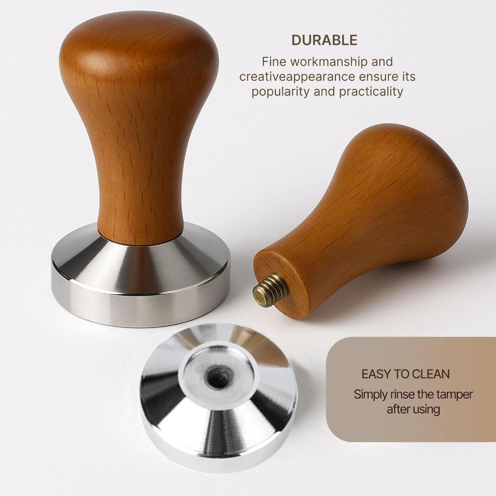 Coffee Tamper 58mm Stainless Steel Espresso Accessories Solid Wood Handle Barista, Cafe Dedicated Coffee Accessories