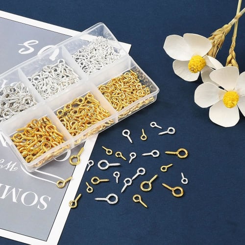 YBGGJO Screw Eyelets, Approximately 420 Pieces, with Individual Case, Craft Parts, Accessory Hardware, Handmade DIY Crafts (Set A)