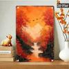 Vintage Metal Autumn Landscape Sign Retro Wall Decor for Home Cafe Garage