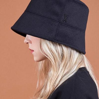 Studded Drop Overfit Wool Bucket Hat In Black