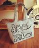 Cartoon Cat Printed Beach Zipper Bag Women Fashion Canvas Tote Bag Shopping Handbag