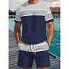 2026 Sommer Neuankunft Herren Freizeit Zweiteiler Set Gestreifter Print Kurzarmhemd und Sportshorts Set Herren Fitness Set
