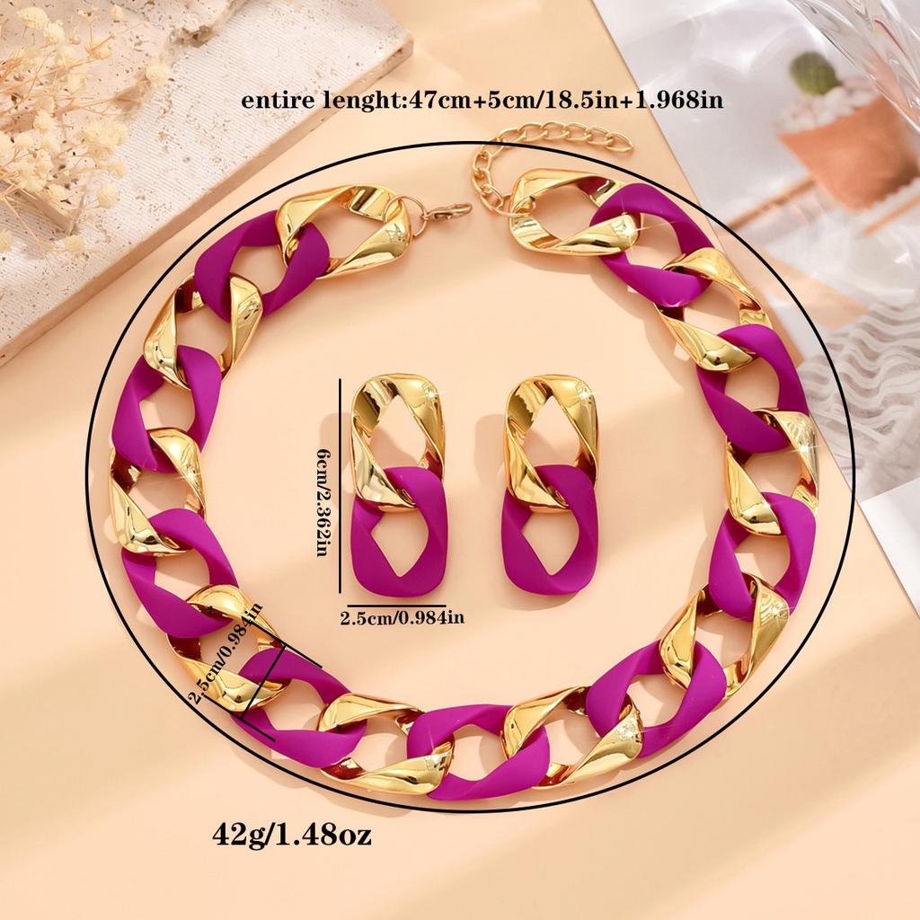 Women's Geometric Links Jewelry Set with Necklace and Earrings