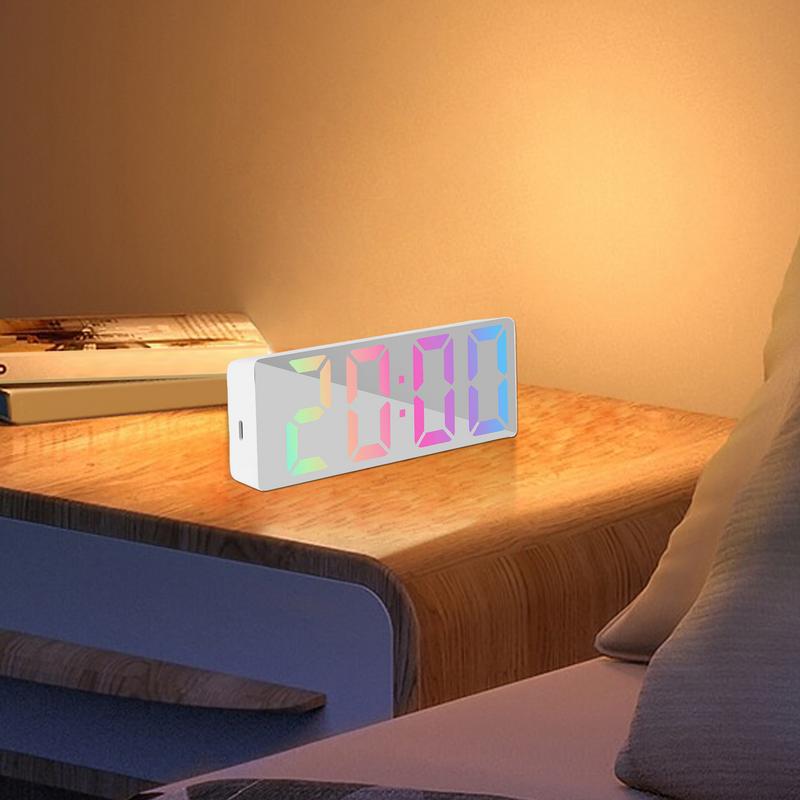 Digital Alarm Clock Electronic LED Mirrored Desk Clock Luminous Alarm Clocks Modern Home Decor With Date And Temperature Table