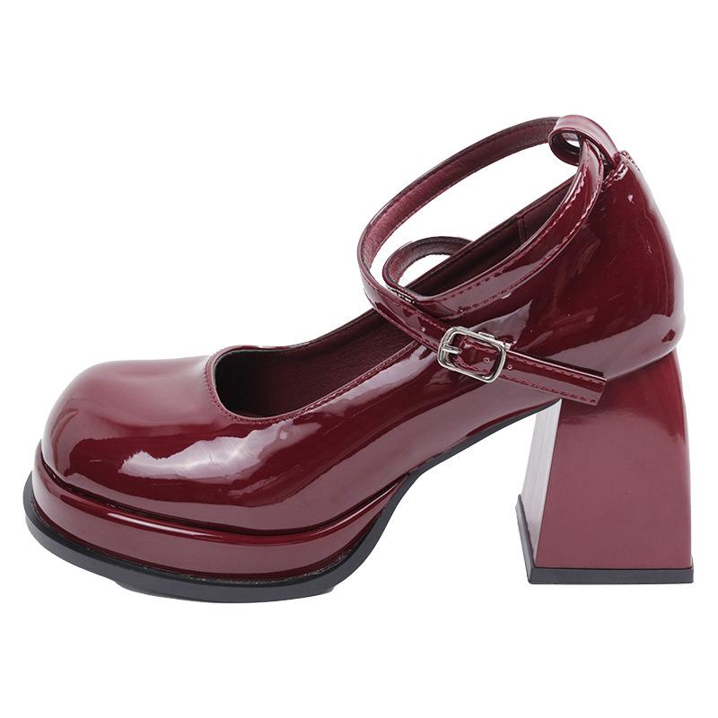 

Французские бордовые туфли на толстом каблуке Мэри Джейн свадебные туфли на высоком каблуке женские новые толстая подошва с юбкой круглая головка универсальные 35 бордовый