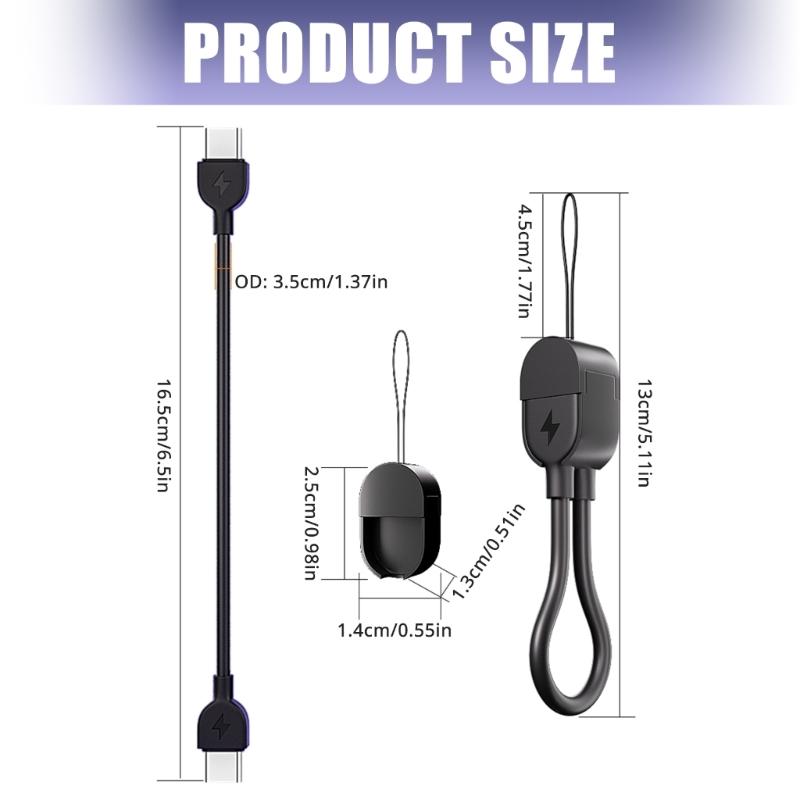 Short Type C To Type C Cable PD60W Fast Charging Wire Keychain Design for Phone 15/16 S24 Note 20 Phone 16.50cm/6.5inch
