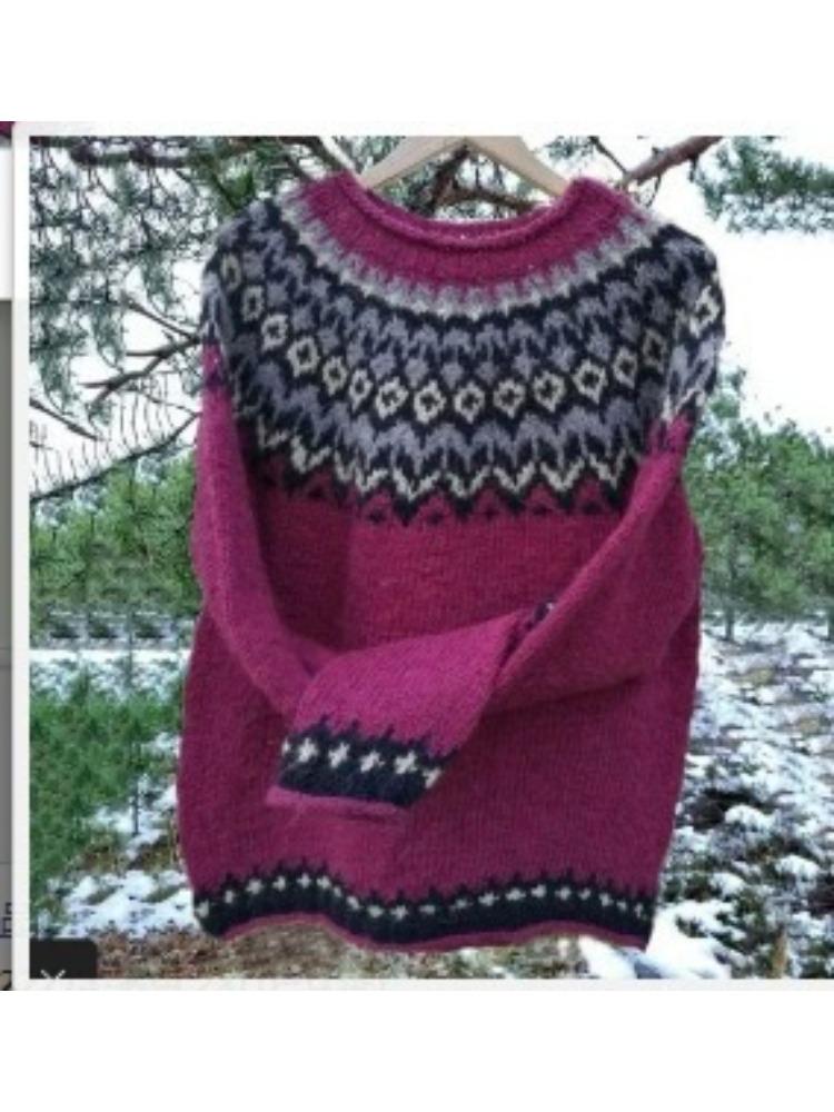 Multicolor Round Neck Knit Sweater with Sheep Pattern