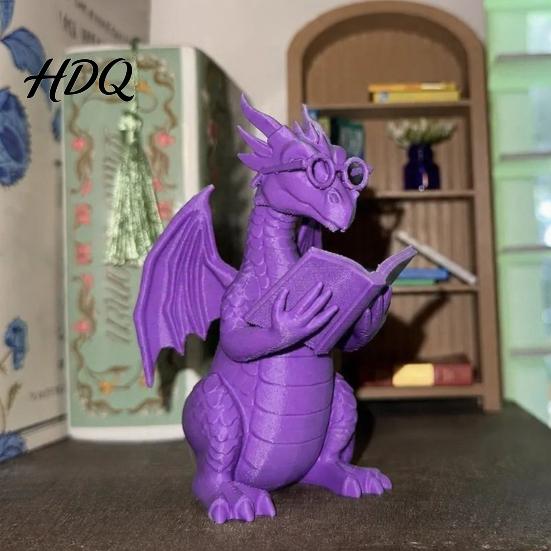 Dragon Statue for Garden Reading Figurine with Glasses Statue 3D Printed Collectible Ornament Bookshelf Decor Whimsical Desktop Ornament Gift Book