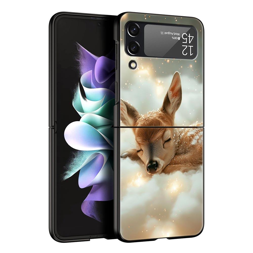Deer Lichee Pattern Hard PC Phone Case For Samsung Galaxy Z Flip 7 6 5 4 Black Cover For Galaxy Z Flip 3 Foldable Shell Fundas