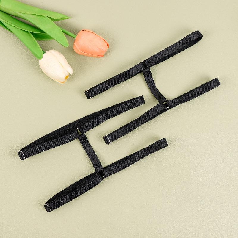 1Pair Women's Black Elastic Thigh Garters with Adjustable Double Row Leg Straps, Fashion Punk Leg Straps