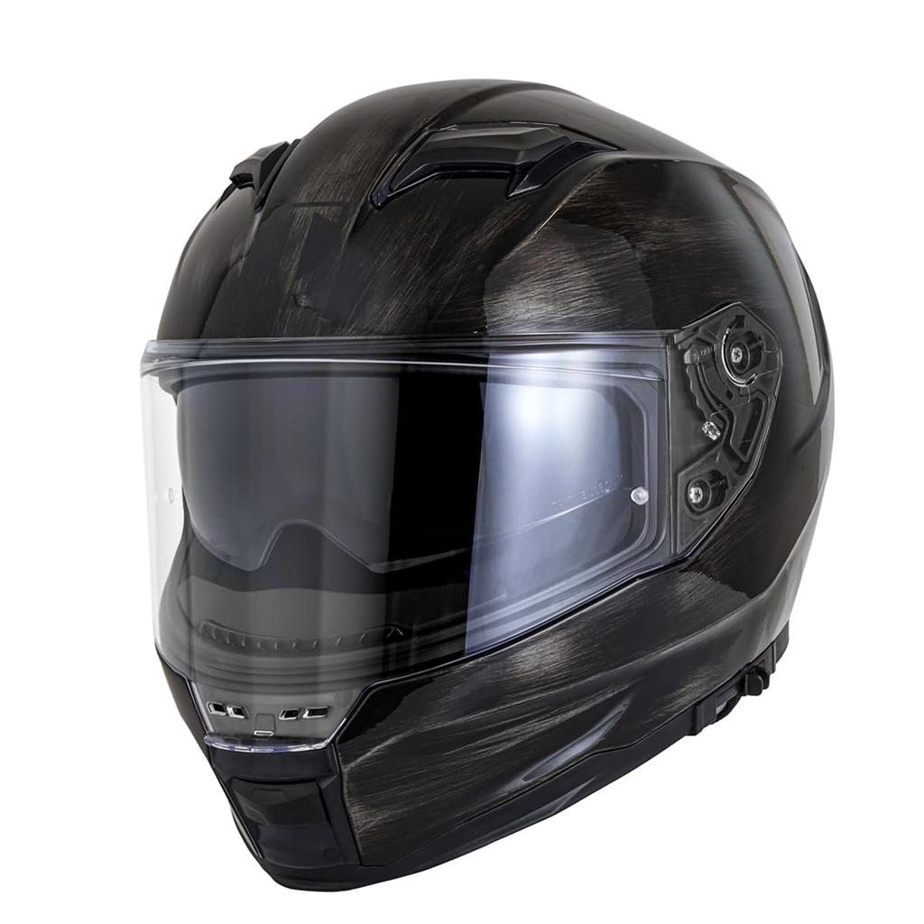 TEITO FF922 Hairline Scratch Black Motorcycle Full Face Helmet with Inner Visor SG Standard PSC Compatible with All Displacements XL Size