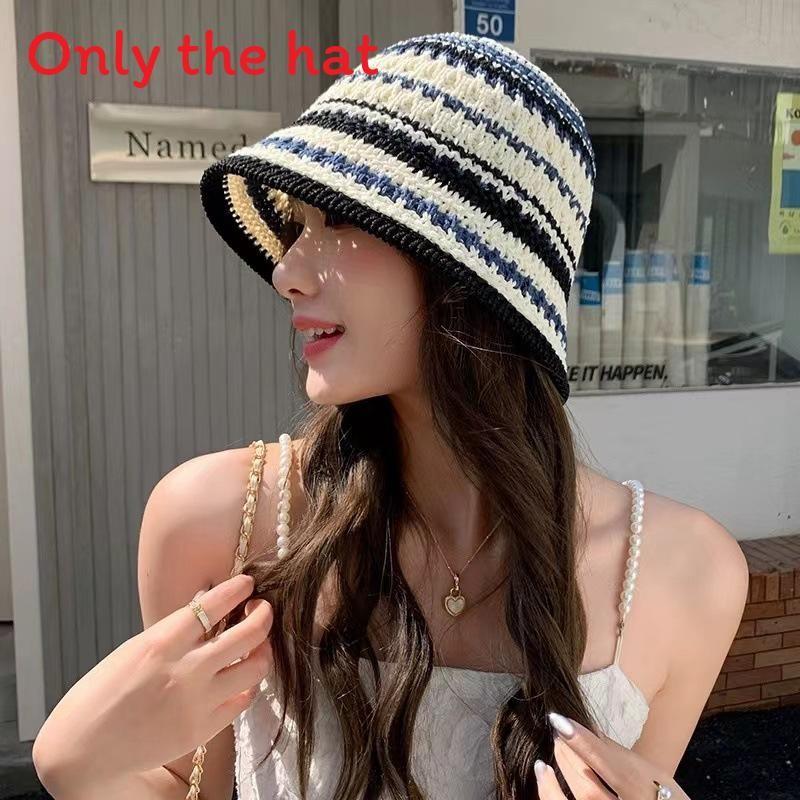 Knitted Hollow Fashionable Fisherman Hat With Color Splicing Design Daily For
