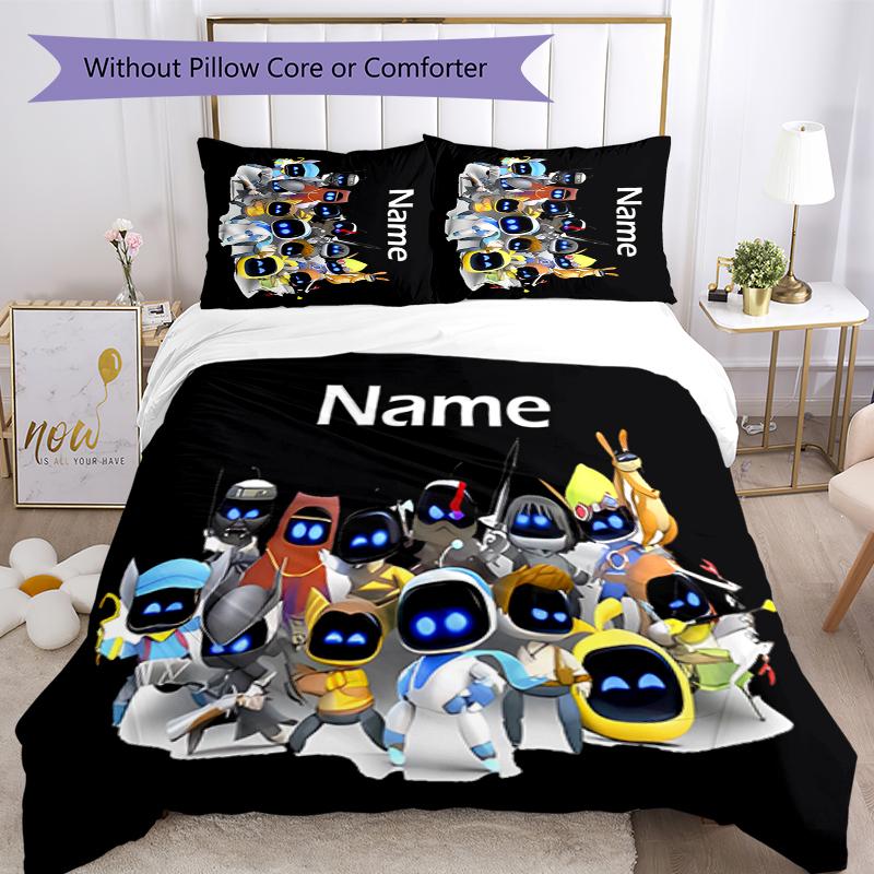 3pcs Custom Name Astro Bot Bedding Set Duvet Cover Closure Includes 1 Duvet Cover & 2 Pillowcases for All Seasons Bedroom Decor