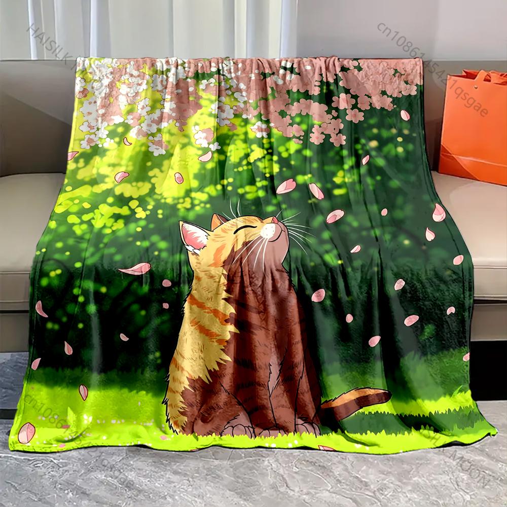 

Cat Under The Cherry Tree Blanket Warm Soft Luxury Gifts for Children Adults Suitable for Home Sofa Bed Travel RV New Arrivals 75x90cm