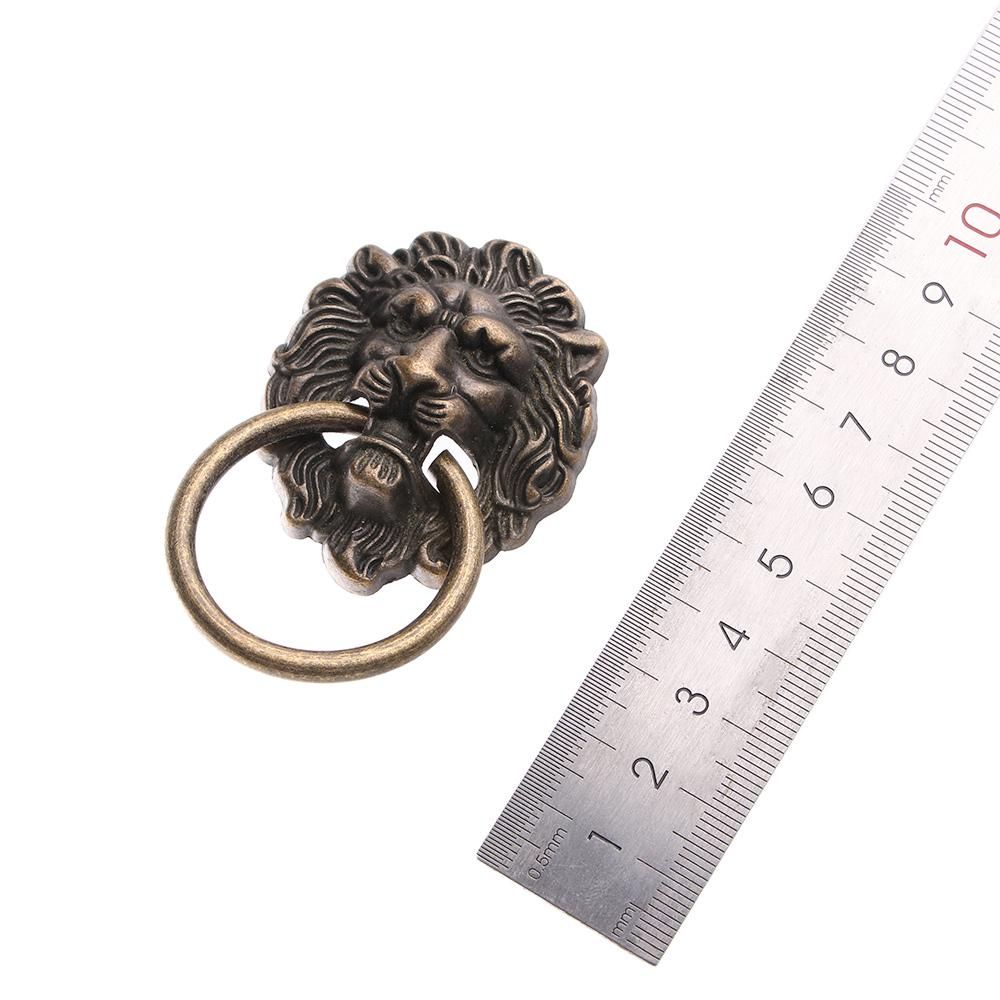 Creative Bronze Door Cabinet Lion Head Knob Ring Antique Drawer Pull Handle