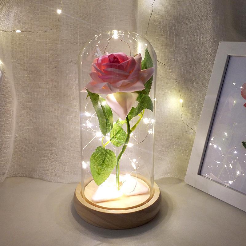 LED light single rose glass cover ornament Valentine's Day birthday gift for lover eternal flower
