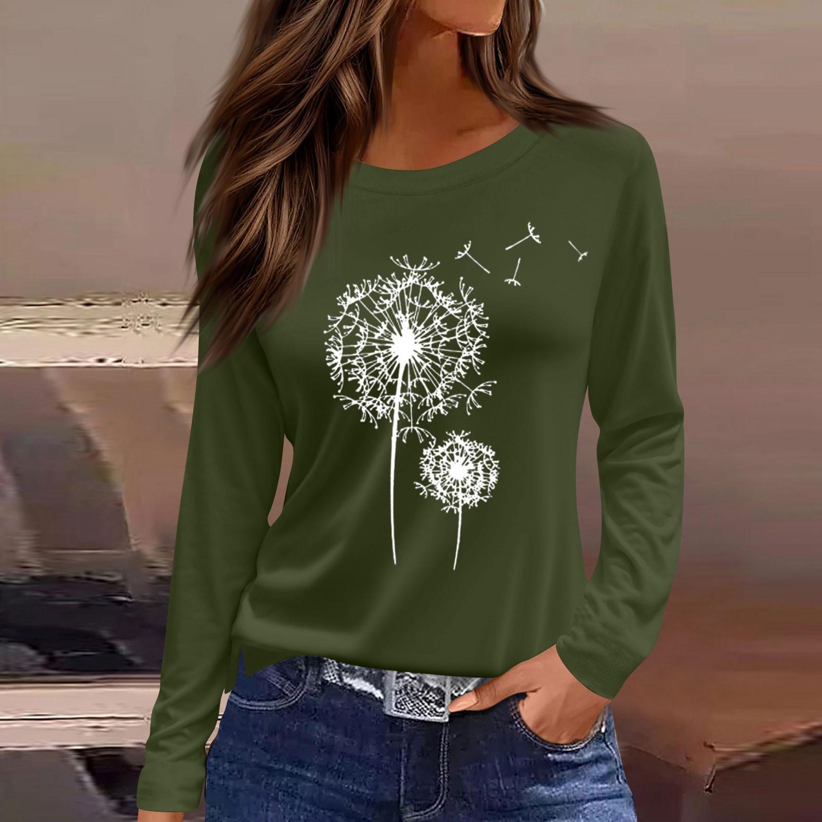 

Женская модная повседневная блузка с длинным рукавом и круглым вырезом, пуловер с принтом L зелёный