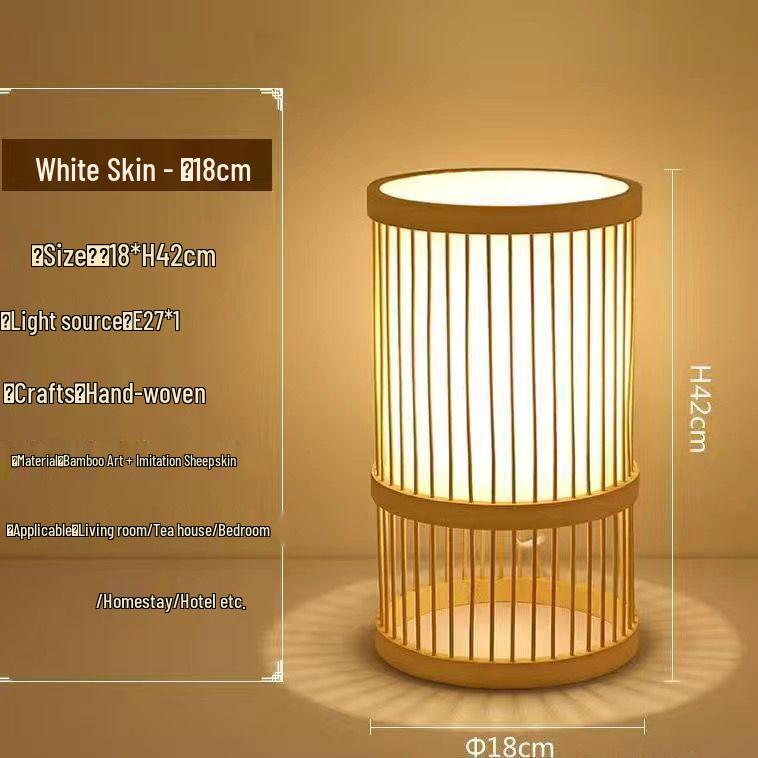 Chinese Zen Bamboo Weaving Table Lamp for Tea Room and Living Spaces