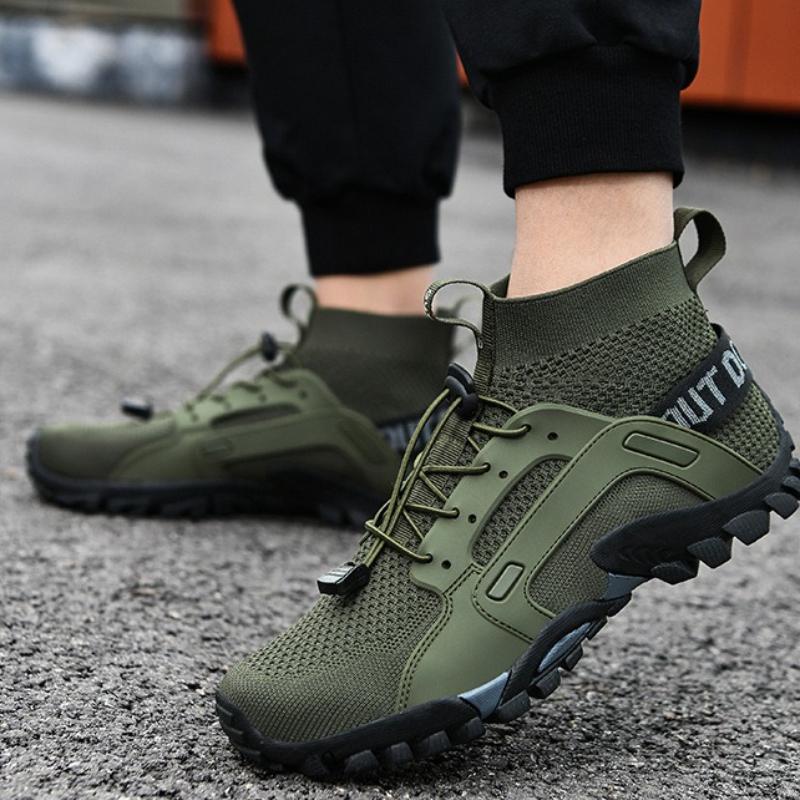 Outdoor Men's Hiking Wading Shoes Mesh Breathable Non-slip High-top Hiking Shoes High-quality Casual Sneakers Tenis De Hombre