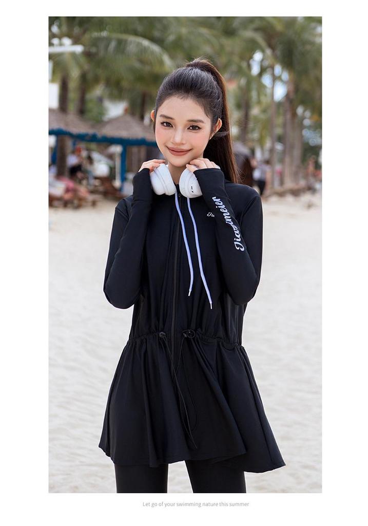 2025 Women's Hooded Long Sleeve Wetsuit Set with Split Pants - Slim Fit Sun Protection for Surfing