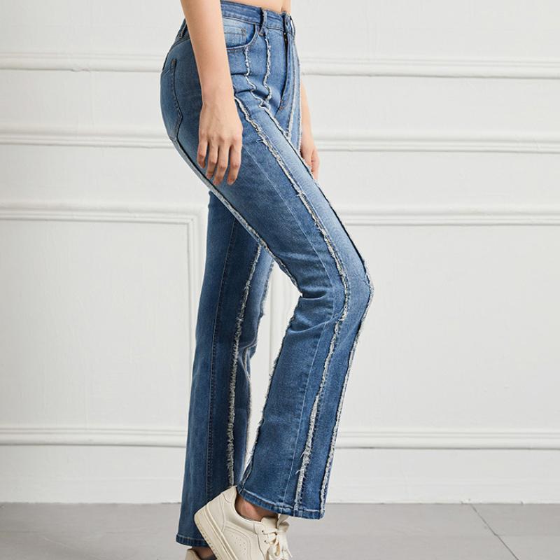 GMXIA Damen Jeans Slim High-Waist Hohe Elastische Hose Große Größe Damenhose Roher Rand Spleiß