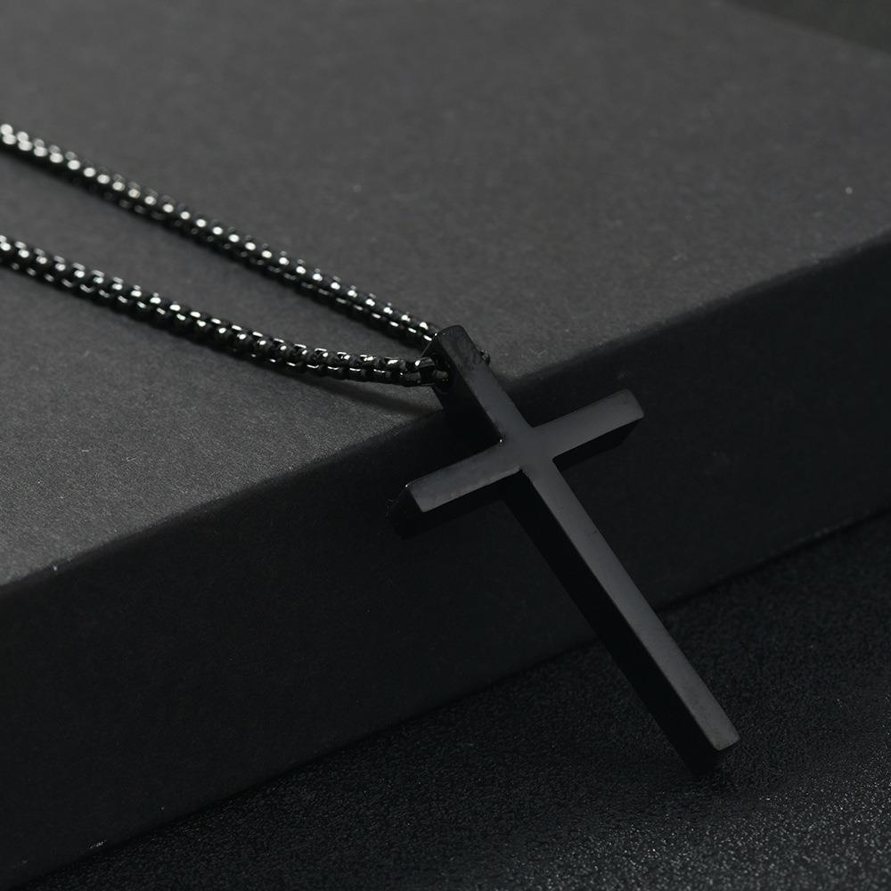 Stainless Steel Cross Necklace for Men Boys,Silver Color Plain Cross Pendant Collar,Hiphop Classic Punk Jewelry Gift
