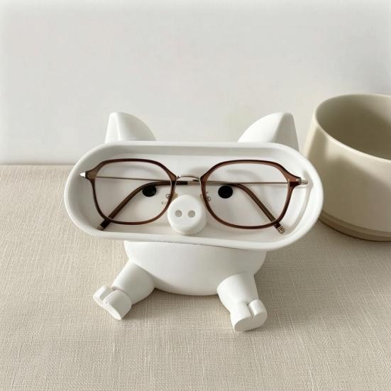 Small Space Saving Container Cartoon Pig Glasses Holder, 3D Printed Phone Stand Desktop Organizer, Bedside Table Accessory Stable Decorative Ornament