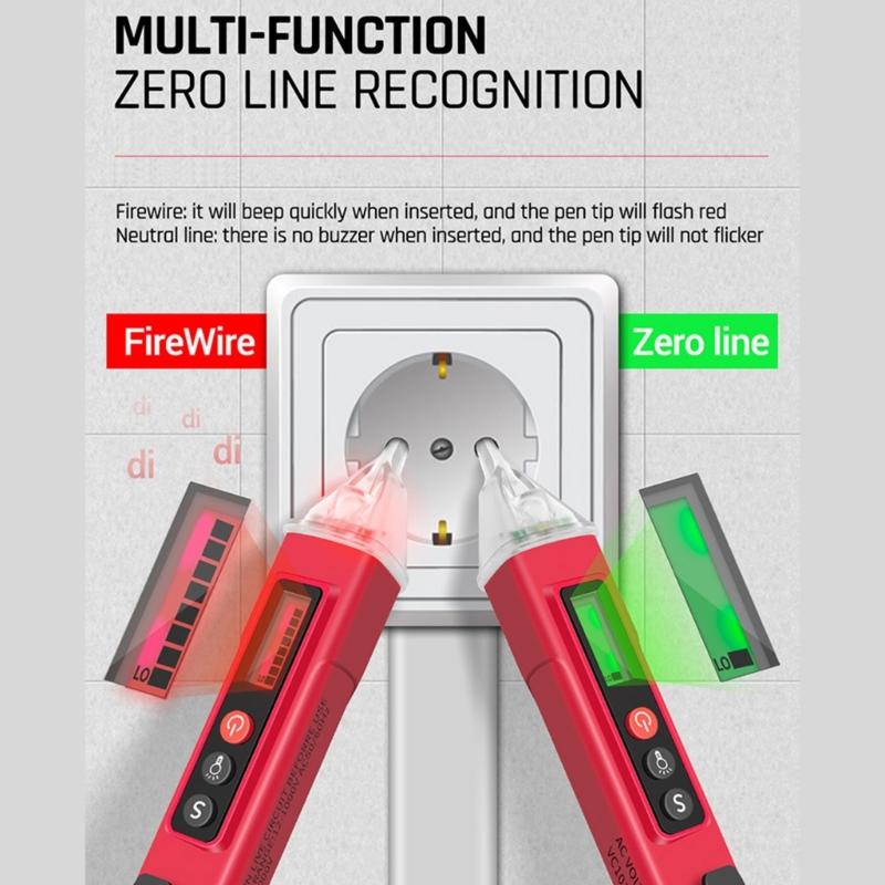 Adjustable Sensitivity Electrical Tester Pen Not Contact Voltage Detectors Live Wire Identifier Flashlight Color Display
