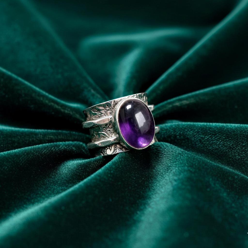 Spinner Ring, Amethyst Gemstone Ring, 925 Solid Sterling Silver, Worry Ring, Amethyst Spinner Ring, Boho Women Ring, Gift for Her