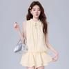 Old Qianfeng Senior Design Girlish Lace Slightly Loose Version Round Neck Sleeveless Short Shorts Dress Set