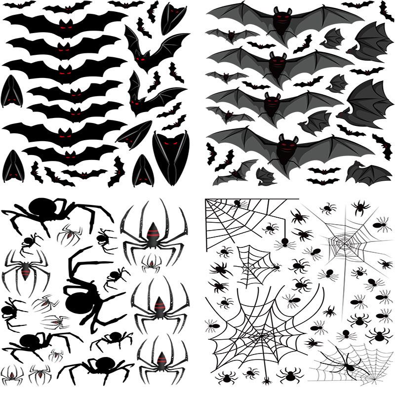 Decorazioni da Parete di Halloween Ragno Nero 3D & Pipistrello Fantasma - Adesivi Impermeabili