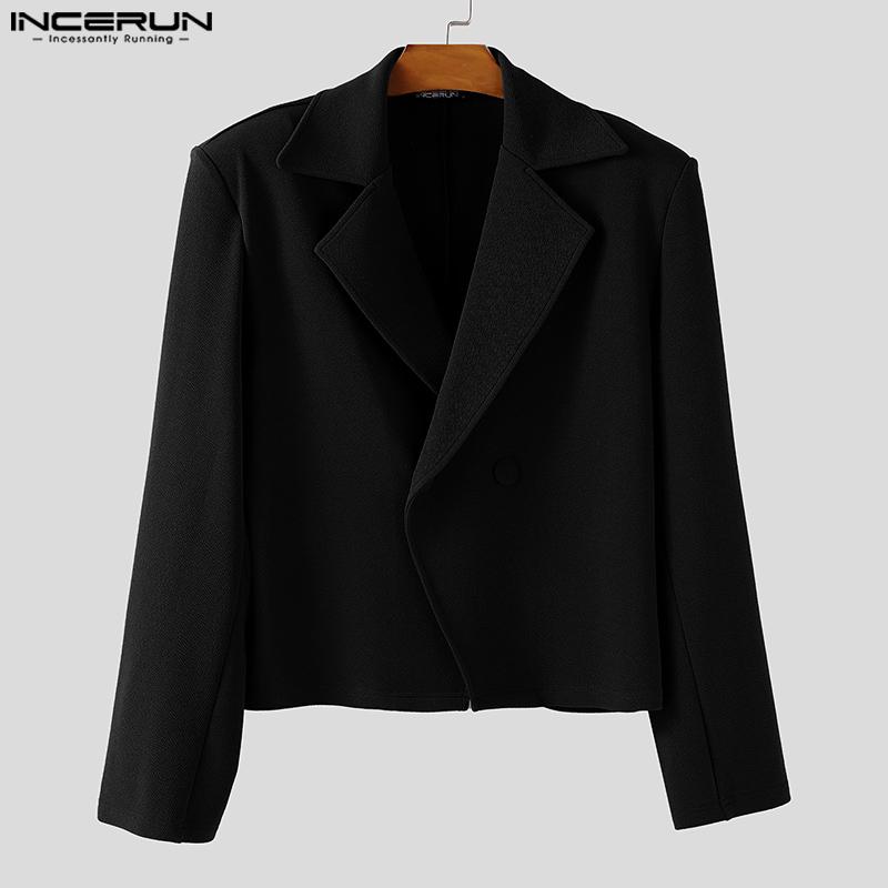 INCERUN Autumn Winter Men Long Sleeve Front Cross Cropped Short Blazer Coats