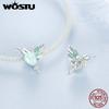 WOSTU 925 Silver Different Side Enamel Hummingbird Charm Heart Glass Bird Body Peacock Beads Fit Original Bracelet Gift