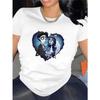 Cartoon Ghost Lovers Print Women T-Shirt Round Neck Short Sleeve Sports Tee Women's Activewear for Halloween Women Clothing