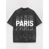 European Sizes Men's Vintage Paris Text Print T-Shirt - Distressed Washed Crew Neck Retro French, Casual Summer Outfits Suitable for Travel