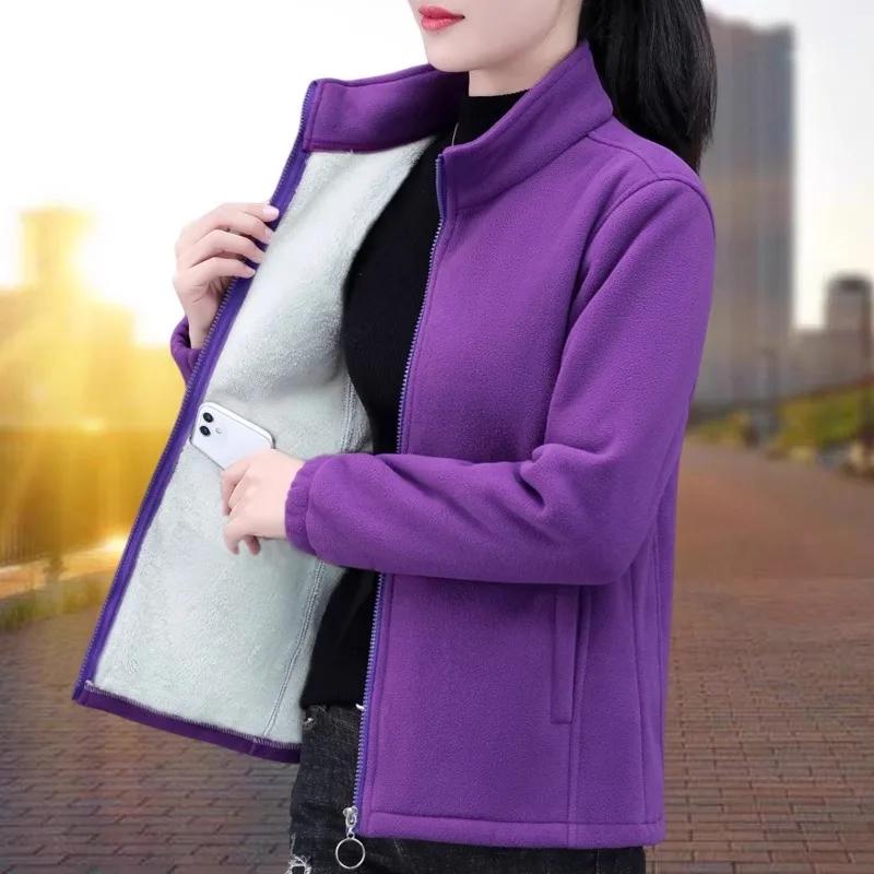 Women's Thickened Fleece Jacket Double-Sided Velvet Inner Coat Spring Autumn Winter New Style Casual Comfortable Outerwear