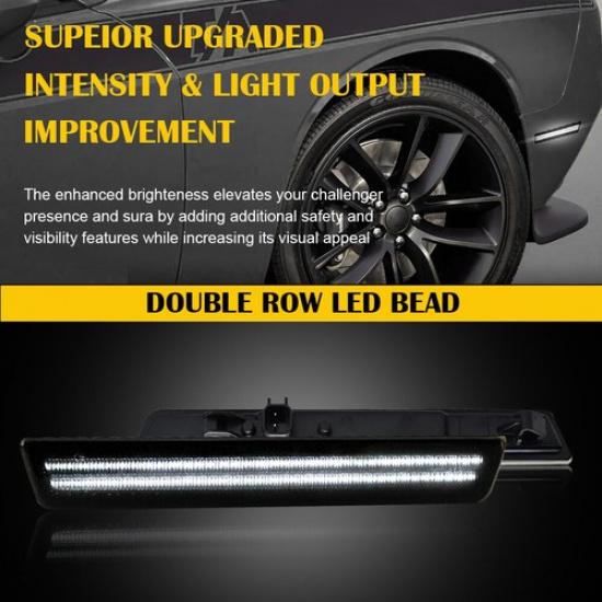 SMOKED White LED Side Light Rear Marker Bumper Lamp For 2015-22 Dodge Challenger