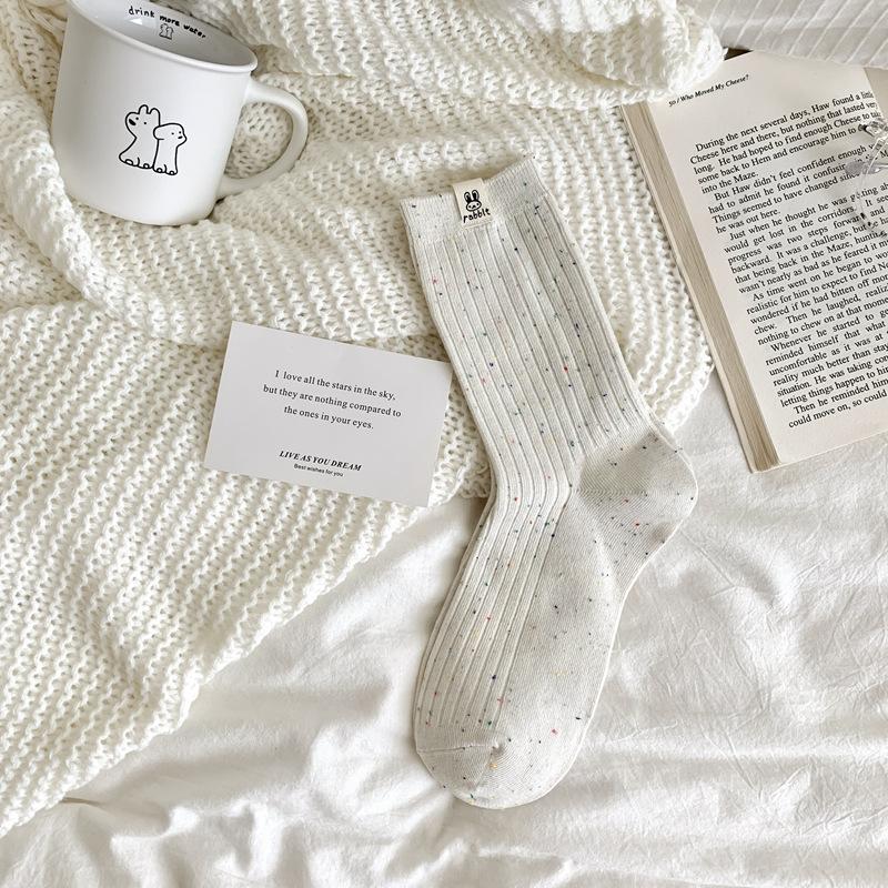 

Autumn And Winter Socks Women S Korean Ideas Gauze Label Rabbit Cute Medium Tube Socks Stacking Socks Children S Socks One size молоко, білий колір