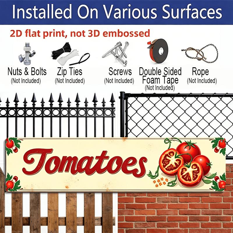 2D Flat, Vintage Fresh Tomatoes Illustration. Metal Wall Sign - Aluminium Decorative Sign, 15.7×3.94inch Retro Wall Art Suitable for Home, Bar, Cafe