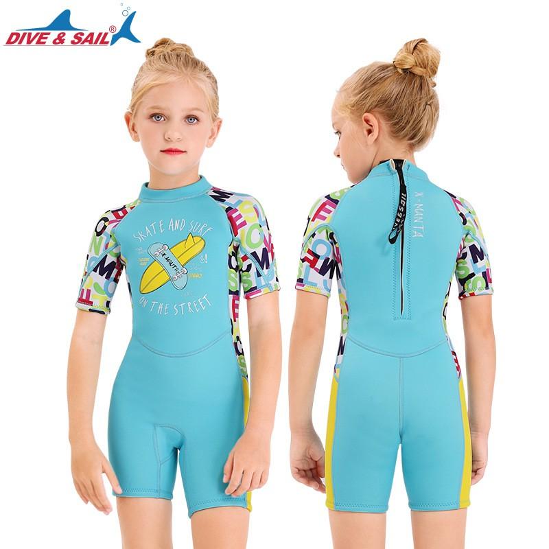 2.5MM Children's Diving Suit Men's One-piece Short-sleeved Swimsuit Girls 'thick Warm Sun-protected Surfing Jellyfish