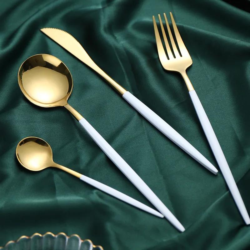 4pcs Black Gold Stainless Steel Fork Spoon Knife Chopsticks Tea Spoon Flatware Set