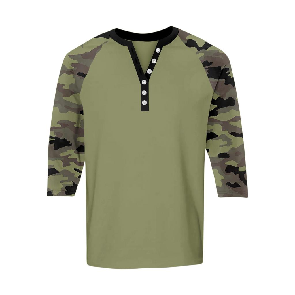 Herren Button-Down Kontrast Raglan 3/4 Ärmel Oberteil