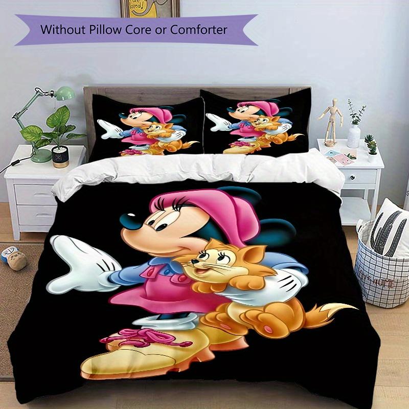 3pcs Mickey Mouse & Cat Printed Bedding Set, Soft and Comfortable Quilt Cover for Bedroom S067